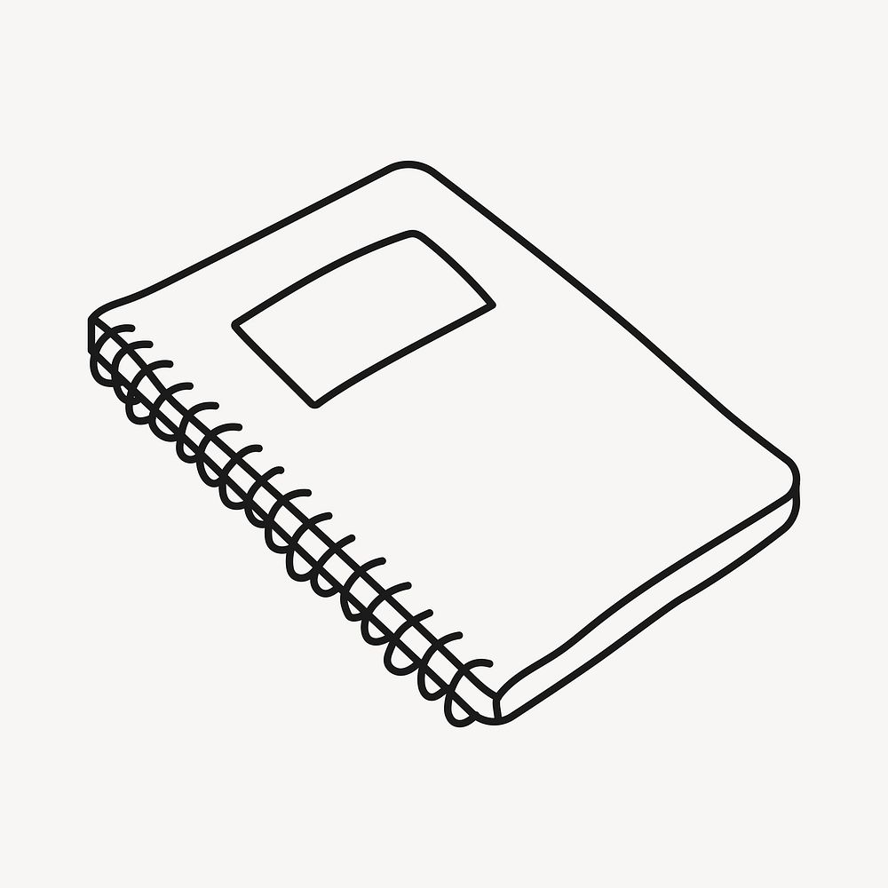 Student notebook clipart, stationery line art doodle vector