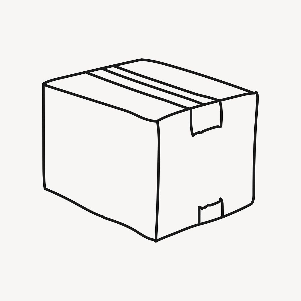 Parcel box doodle drawing, delivery service line art illustration