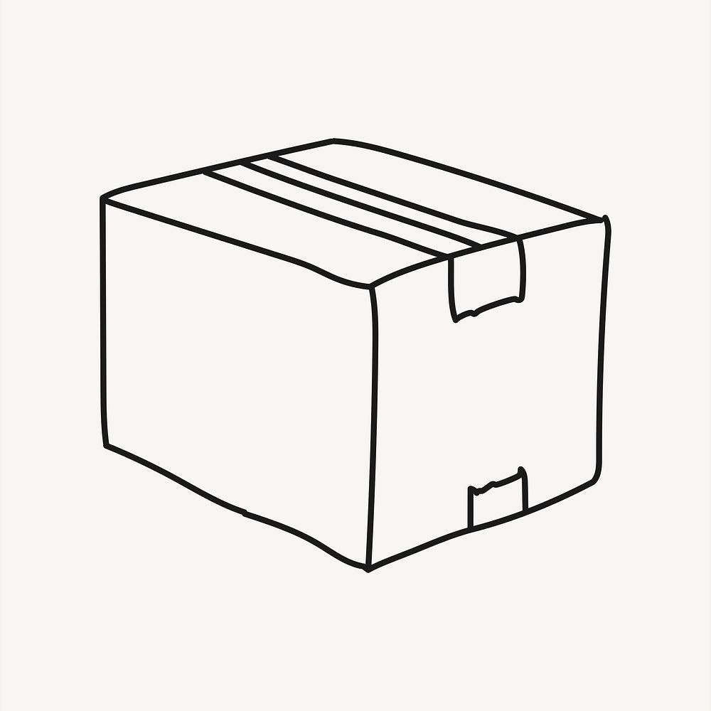 Parcel box sticker, delivery service doodle line art psd