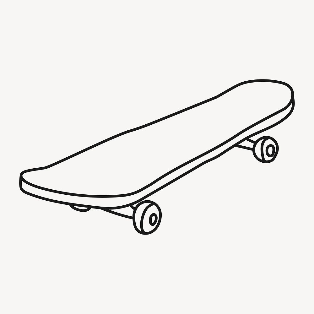 Skateboard doodle drawing, sport equipment line art illustration