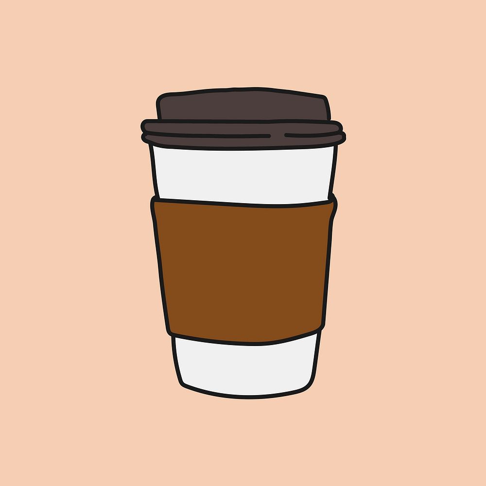 Coffee cup doodle sticker, cute beverage illustration vector