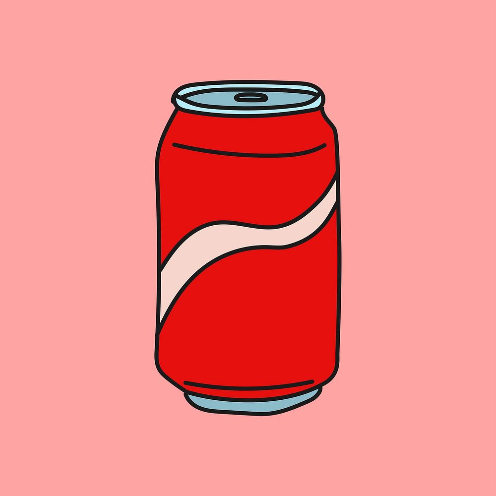 Soda can doodle sticker, cute beverage illustration psd