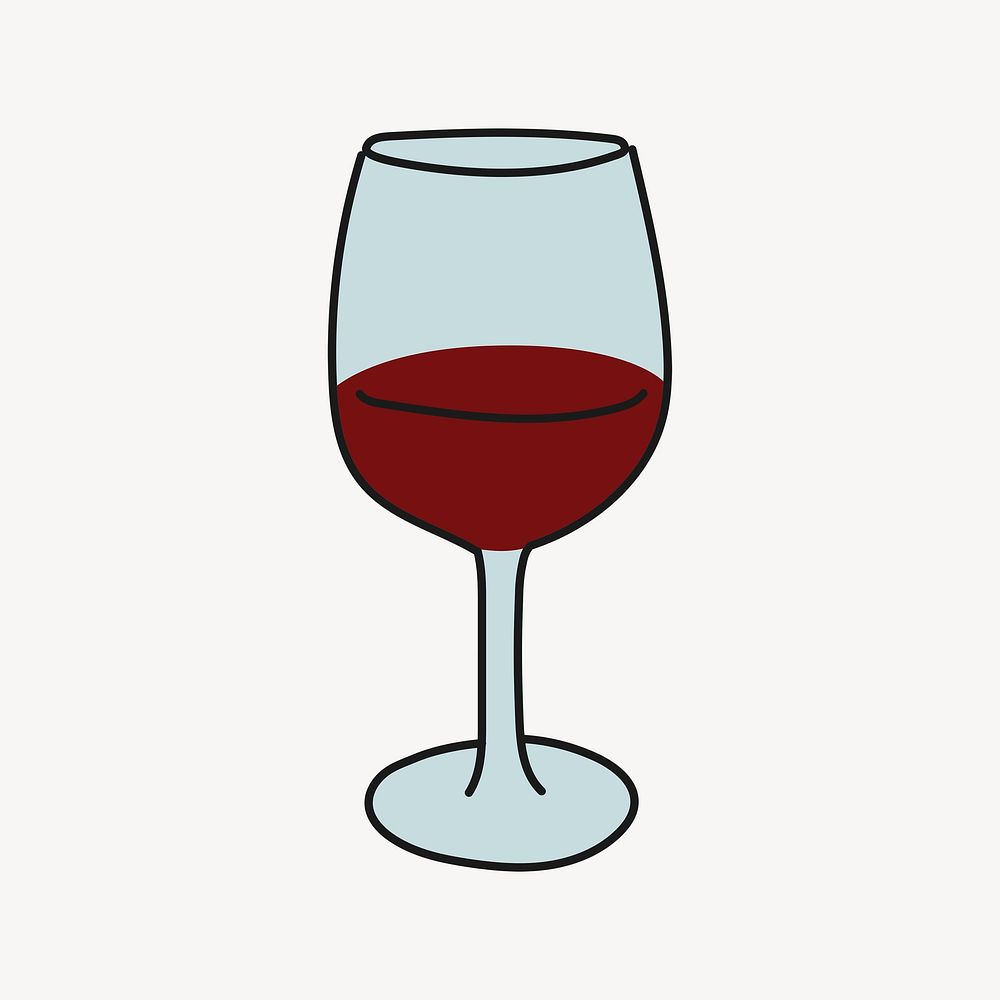 Wine glass doodle sticker, cute beverage illustration psd