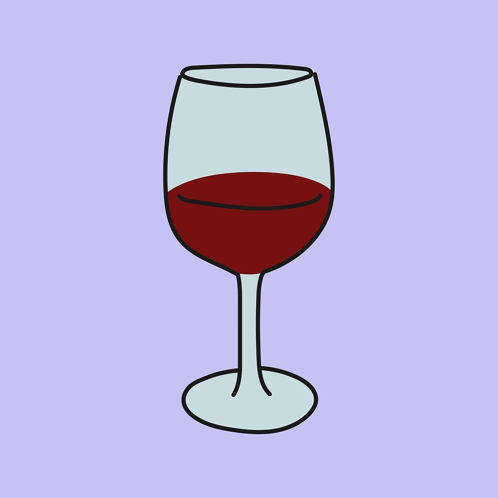 Wine glass doodle sticker, cute beverage illustration vector