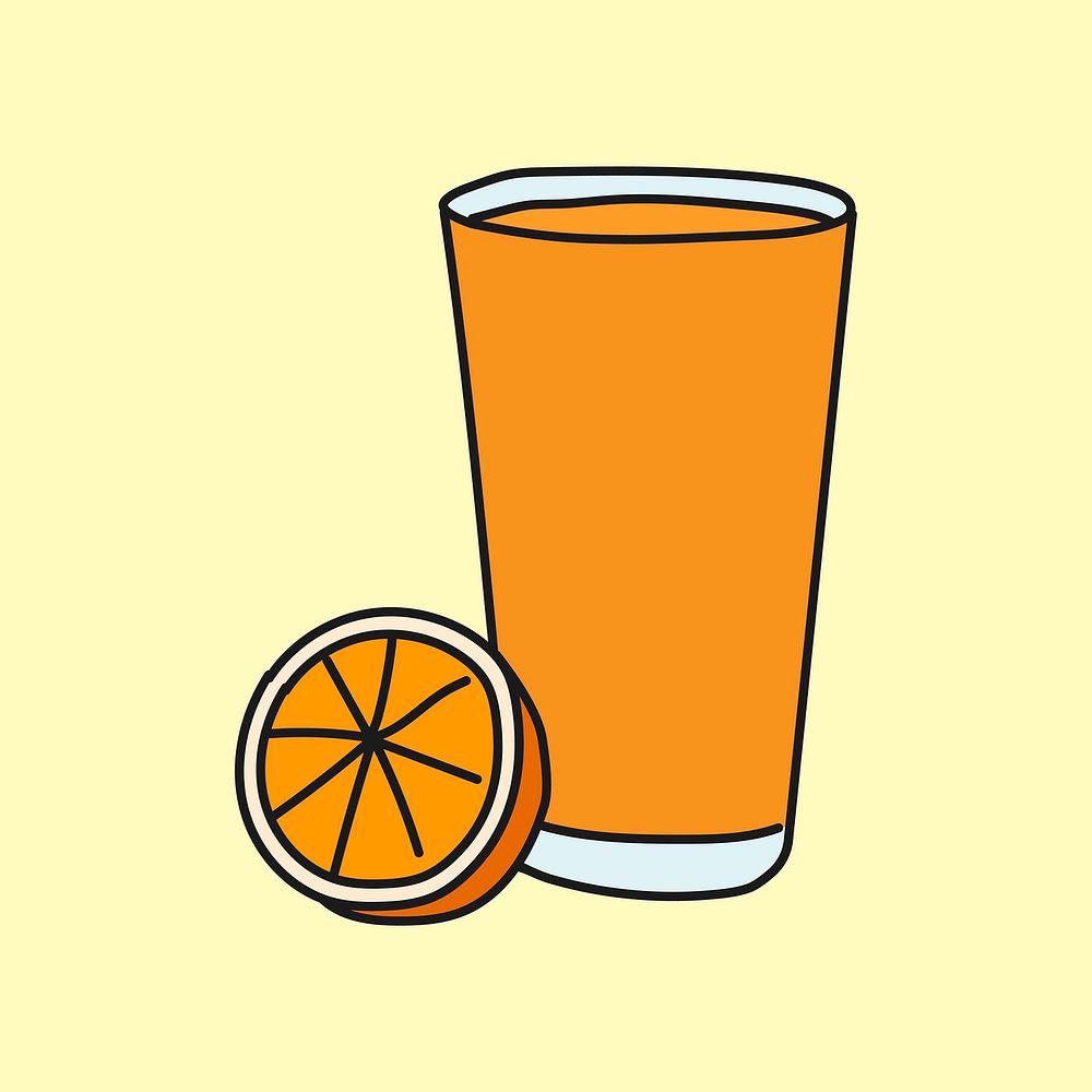 Orange juice doodle clipart, healthy drink creative illustration