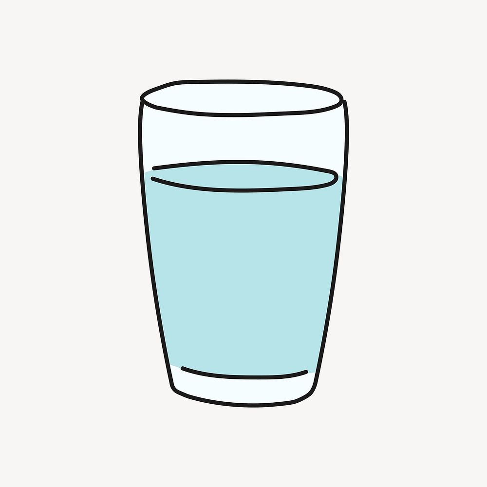 Glass of water doodle sticker, beverage illustration vector