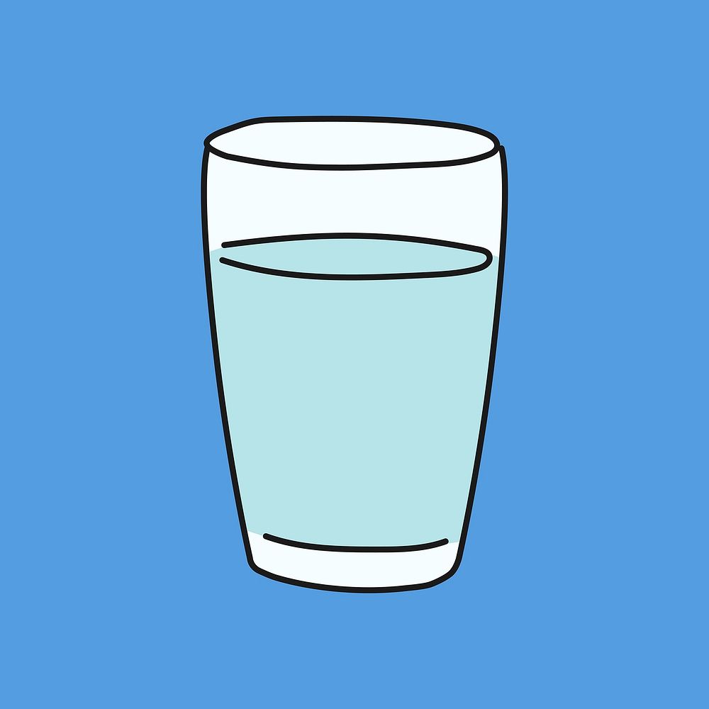 Glass of water doodle sticker, beverage illustration vector