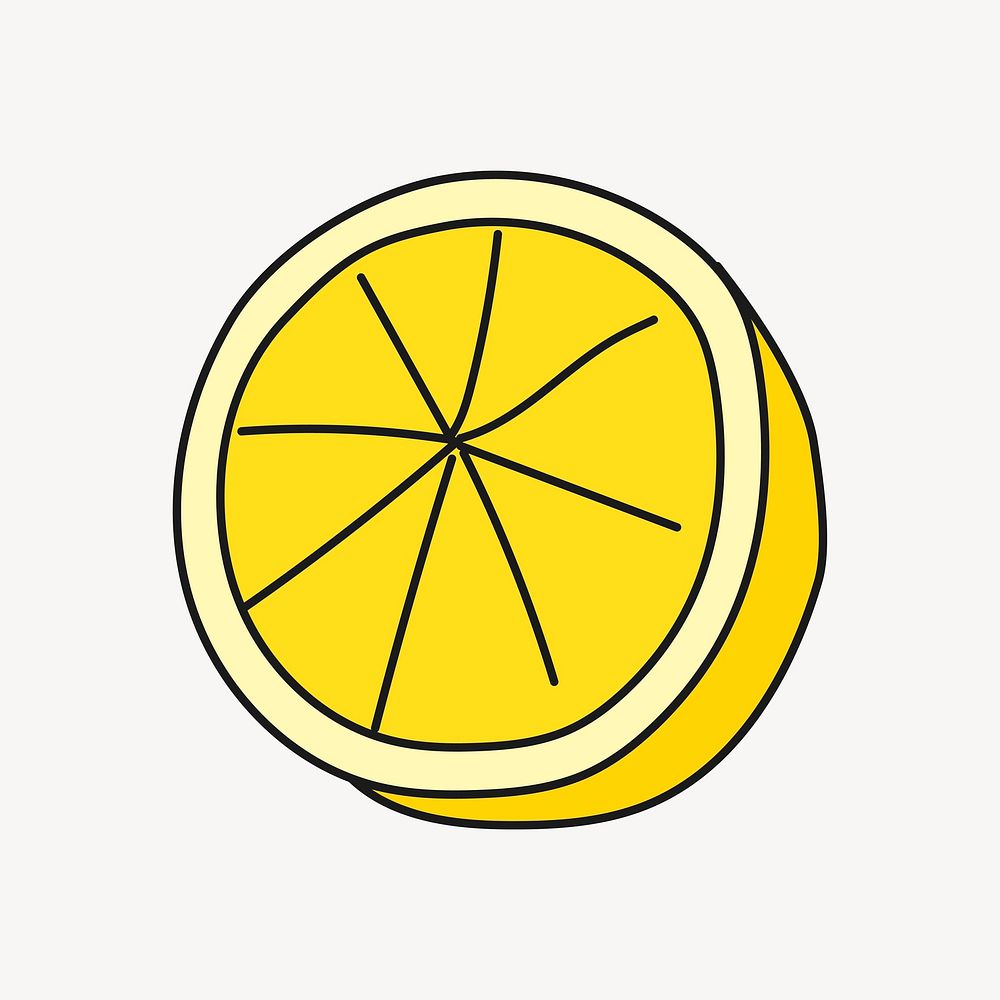 Lemon slice doodle clipart, fruit creative illustration