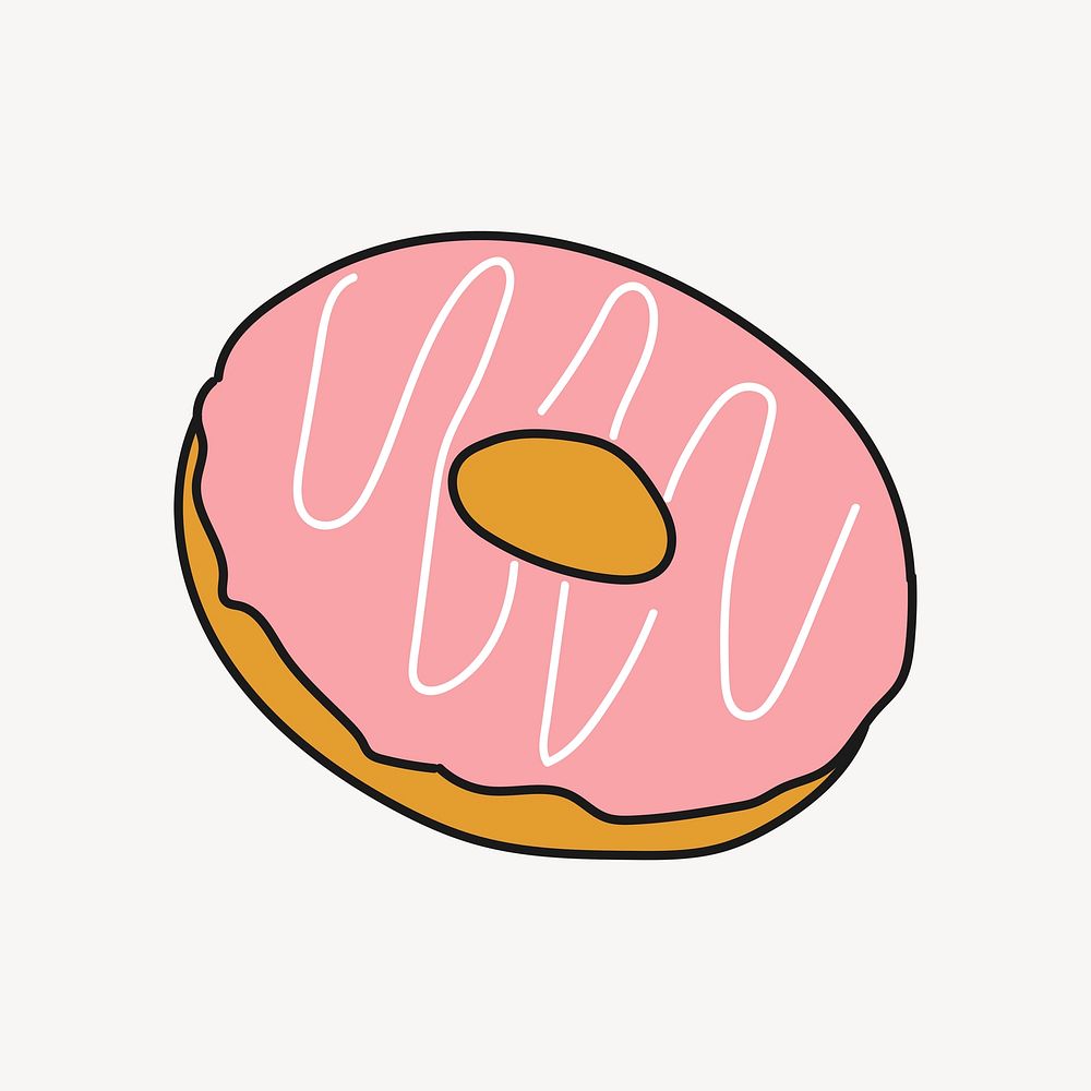 Pink donut sticker, dessert creative doodle psd