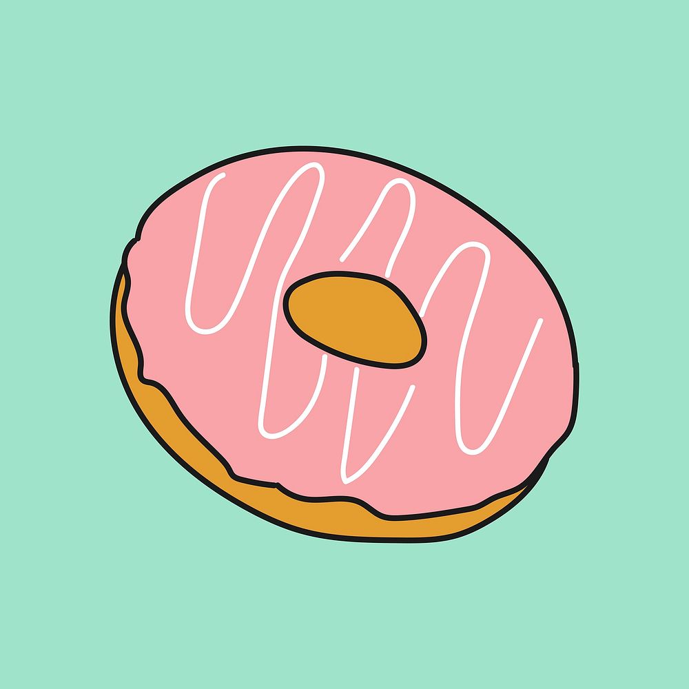 Pink donut clipart, dessert cute doodle vector