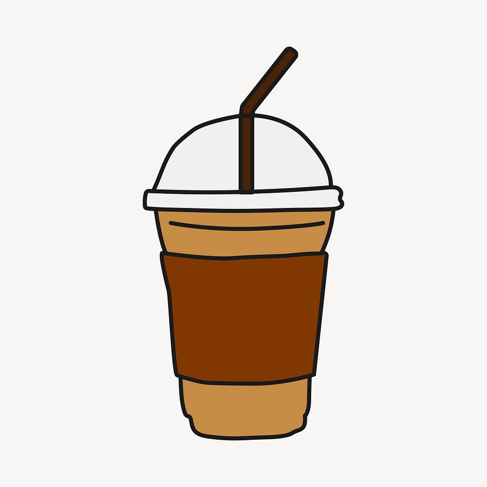 Iced coffee cup doodle sticker, cute beverage illustration vector