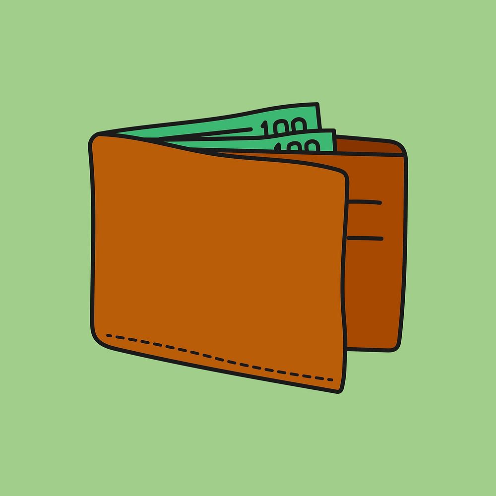 Wallet sticker, finance, money creative doodle psd
