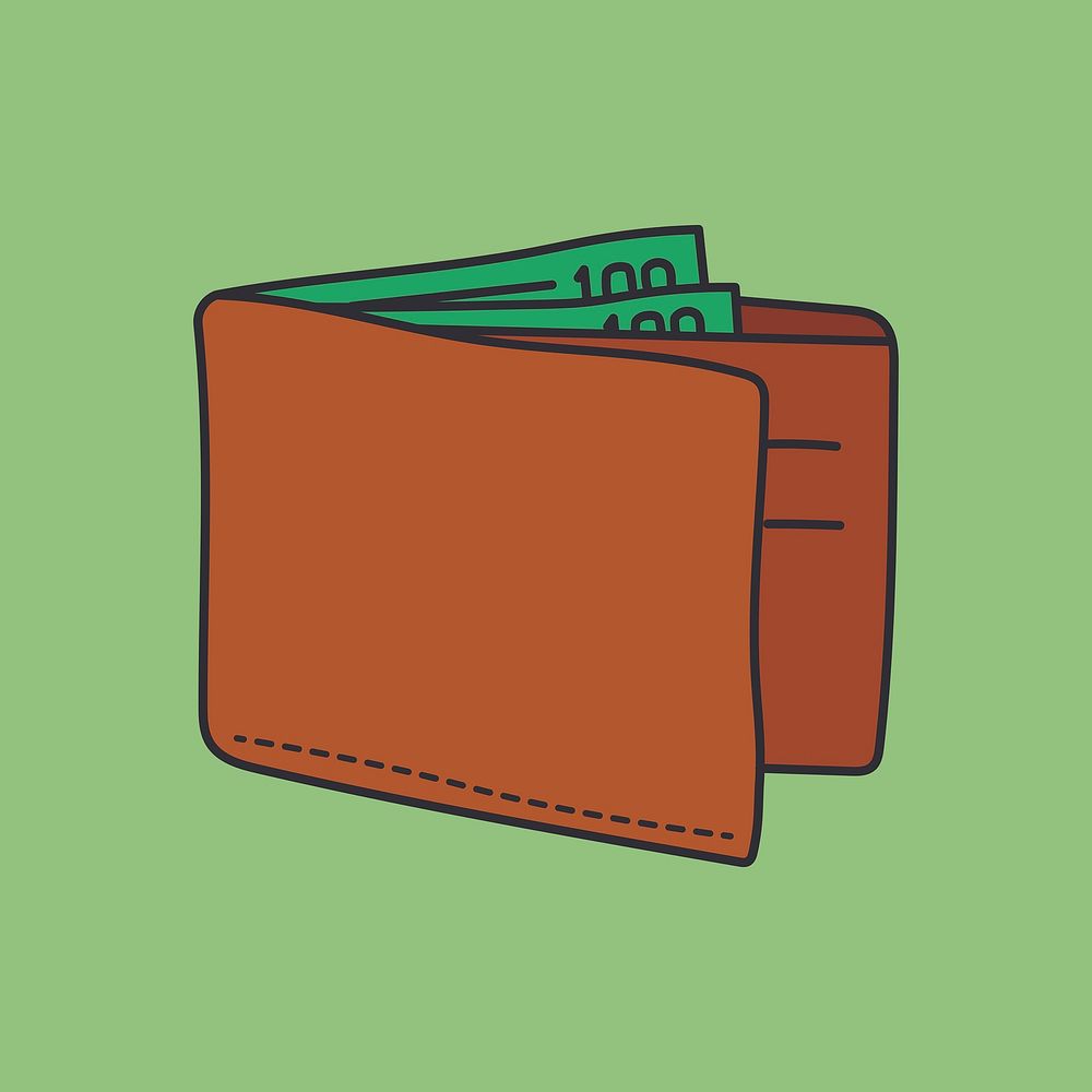 Wallet clipart, finance, money cute doodle vector