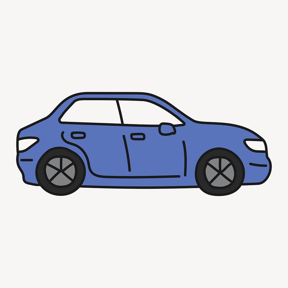 Blue car doodle clipart, vehicle creative, colorful illustration