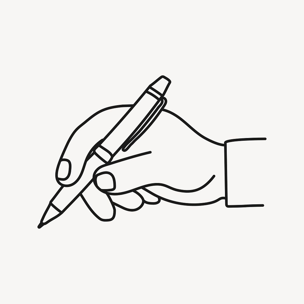 Hand holding pen clipart, business concept line art doodle vector