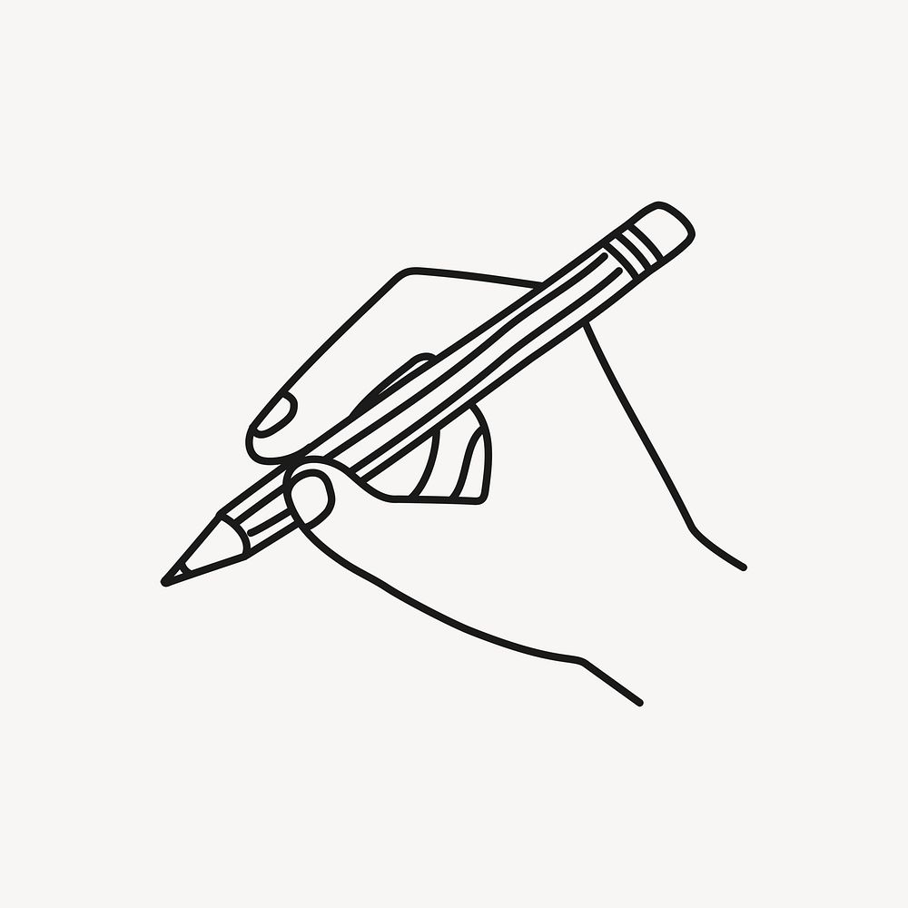 Hand holding pencil sticker, education concept doodle line art psd