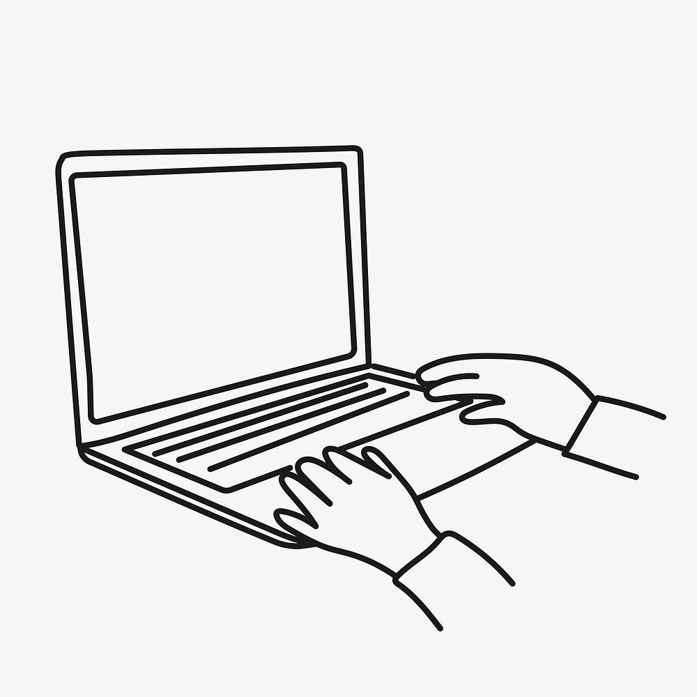 Laptop clipart, digital device line art doodle vector