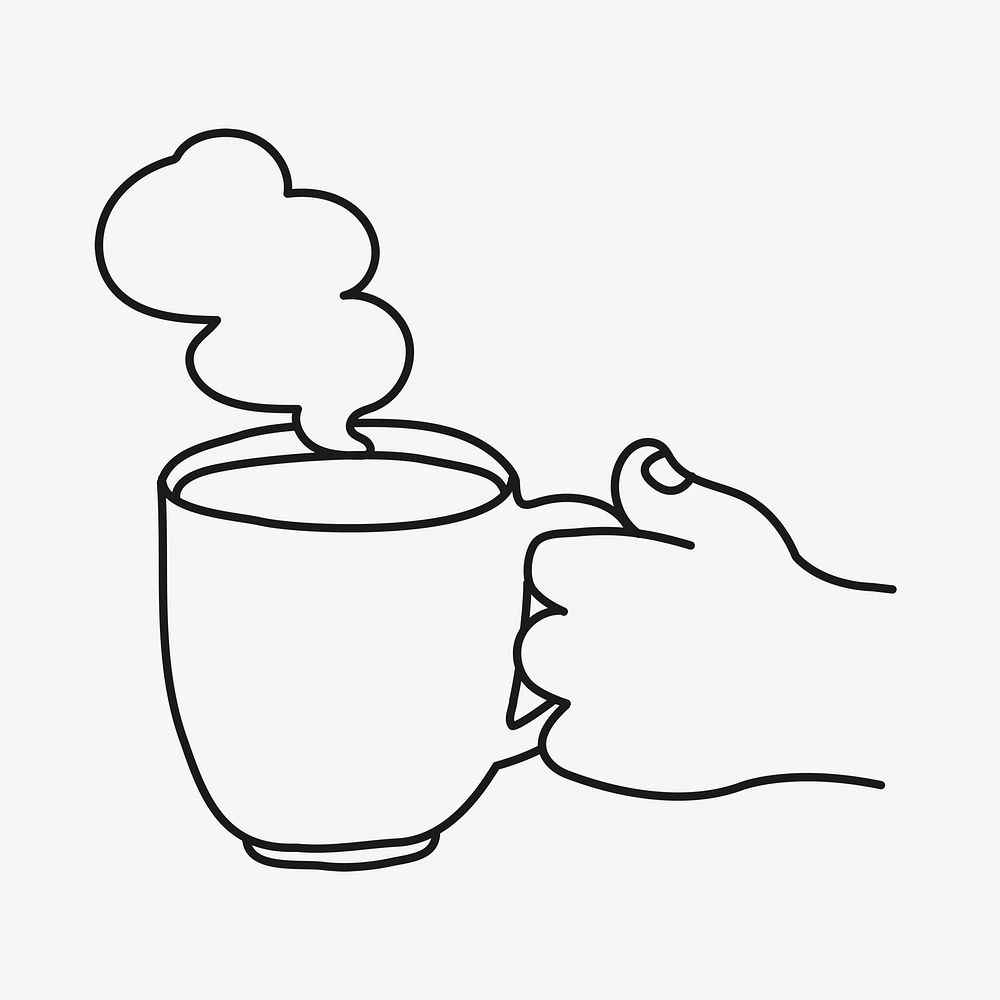 Hot coffee doodle clipart, hand line art illustration psd