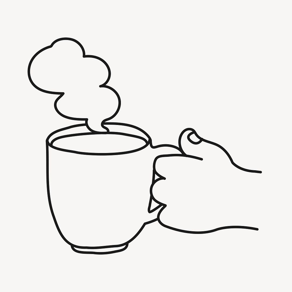 Hot coffee doodle sticker, hand line art illustration vector