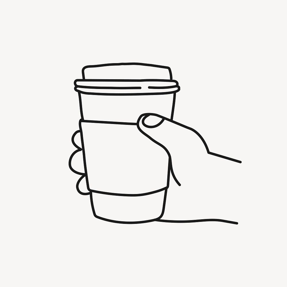 Coffee cup drawing, cute beverage line art