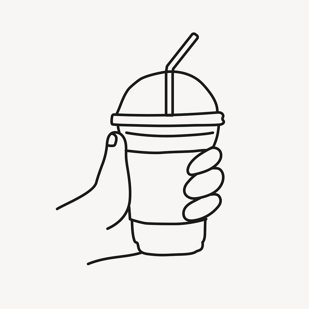 Plastic cup doodle clipart, drinks, beverage line art illustration psd