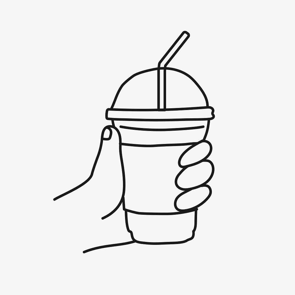 Plastic cup doodle sticker, drinks, beverage line art illustration vector