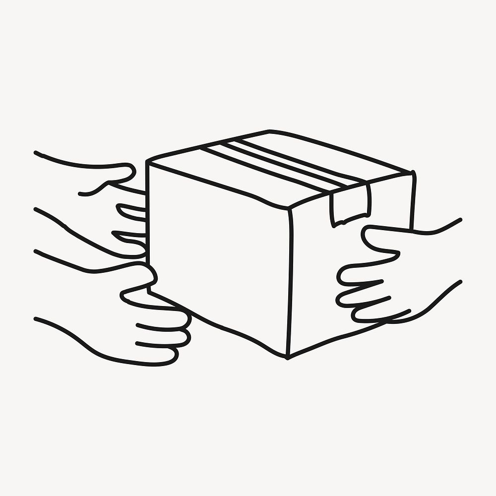 Parcel delivery hands doodle drawing, online shopping line art illustration
