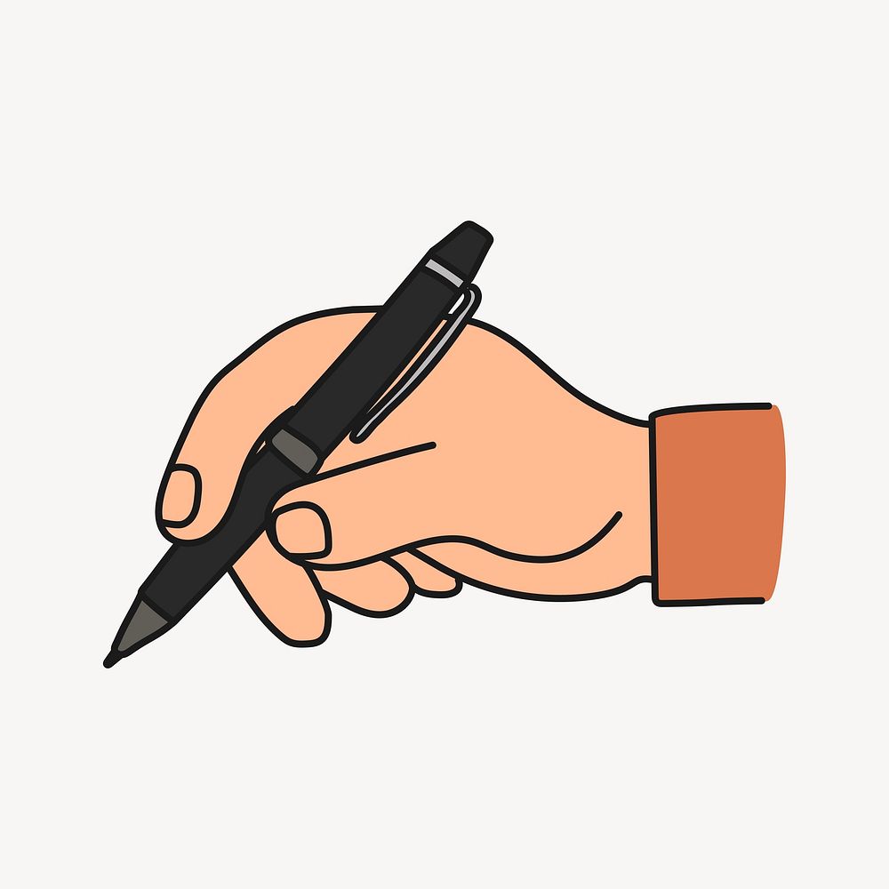 Hand holding pen clipart, business concept doodle vector