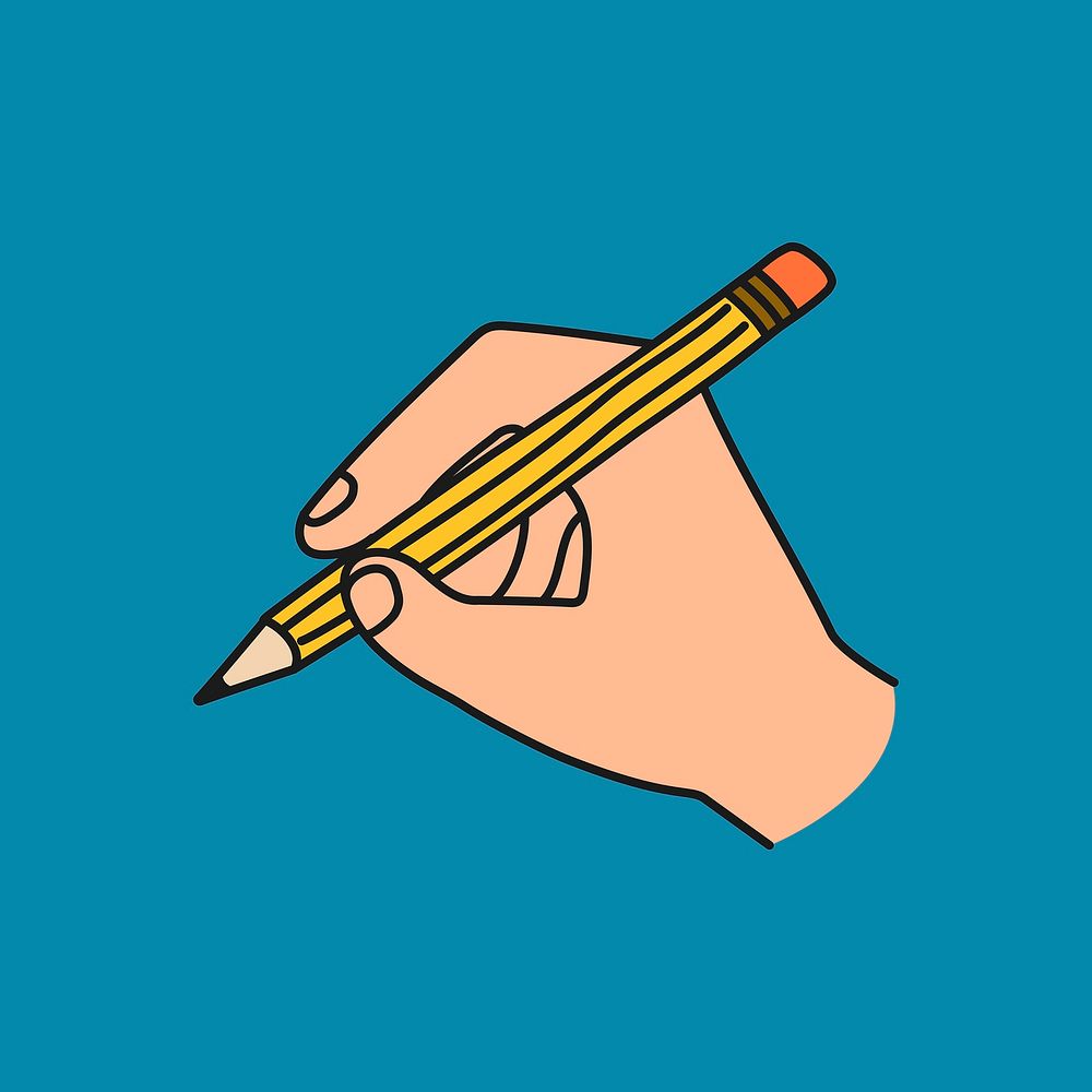 Hand holding pencil doodle clipart, education concept  illustration
