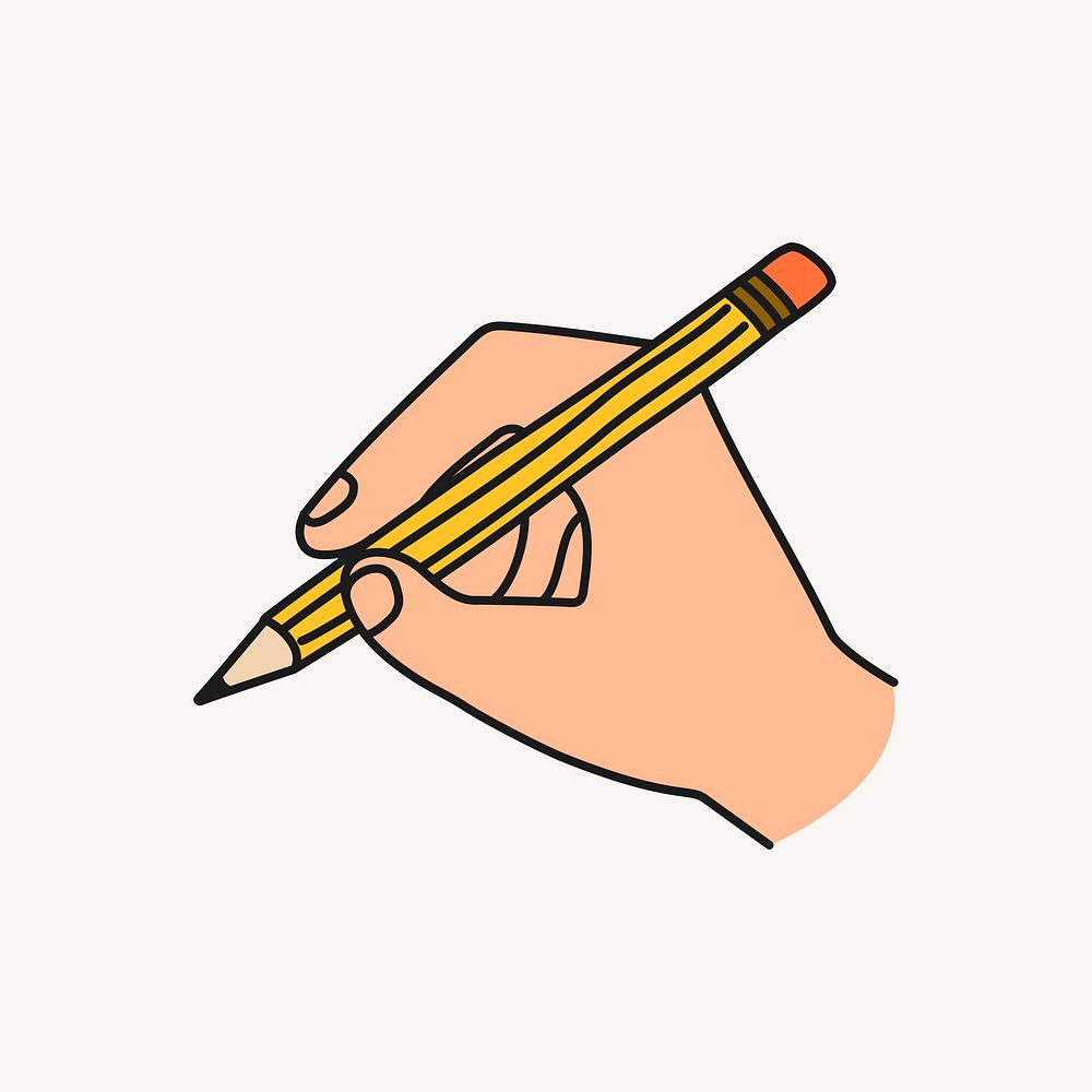 Hand holding pencil sticker, education concept doodle psd