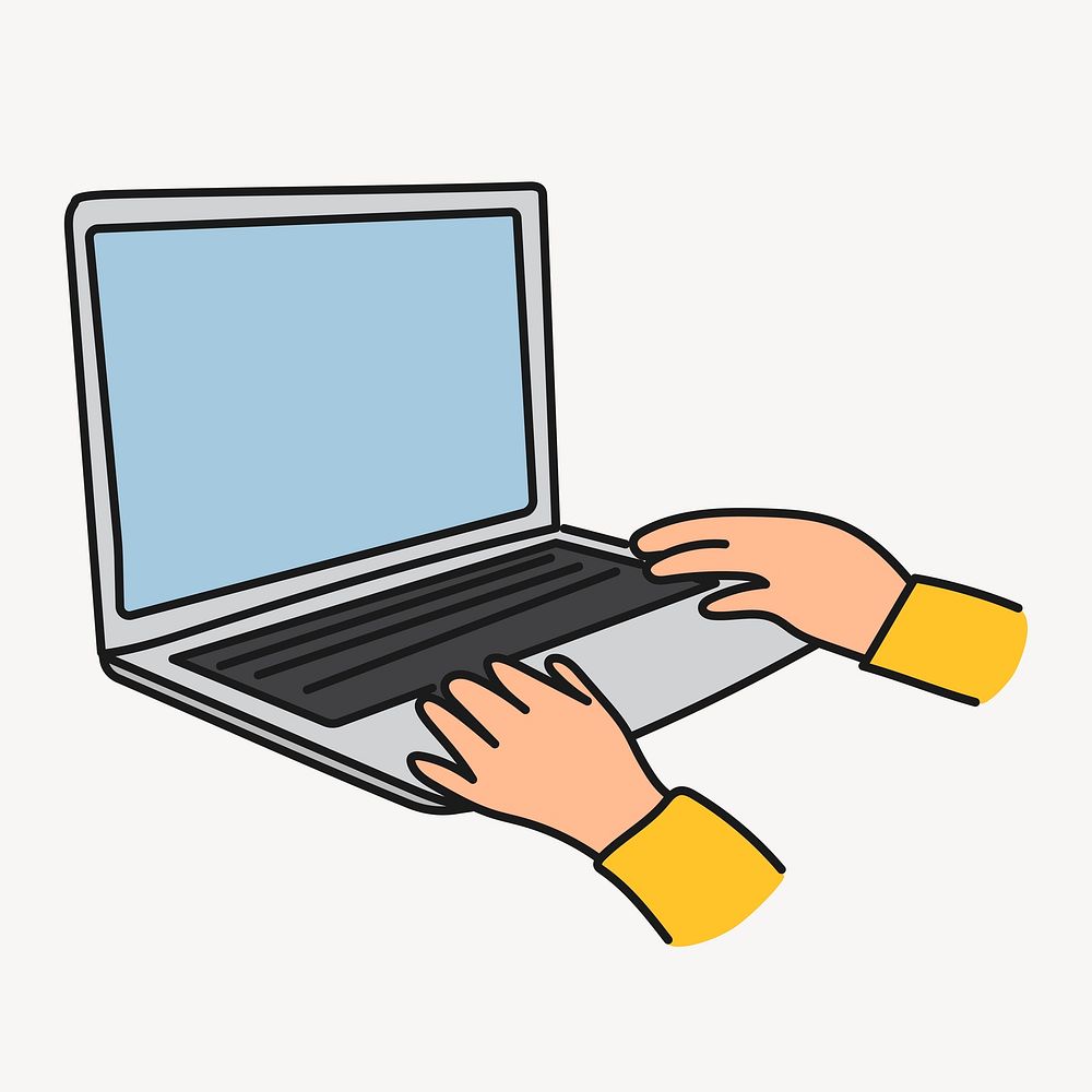 Hand using laptop clipart, digital device cute doodle vector