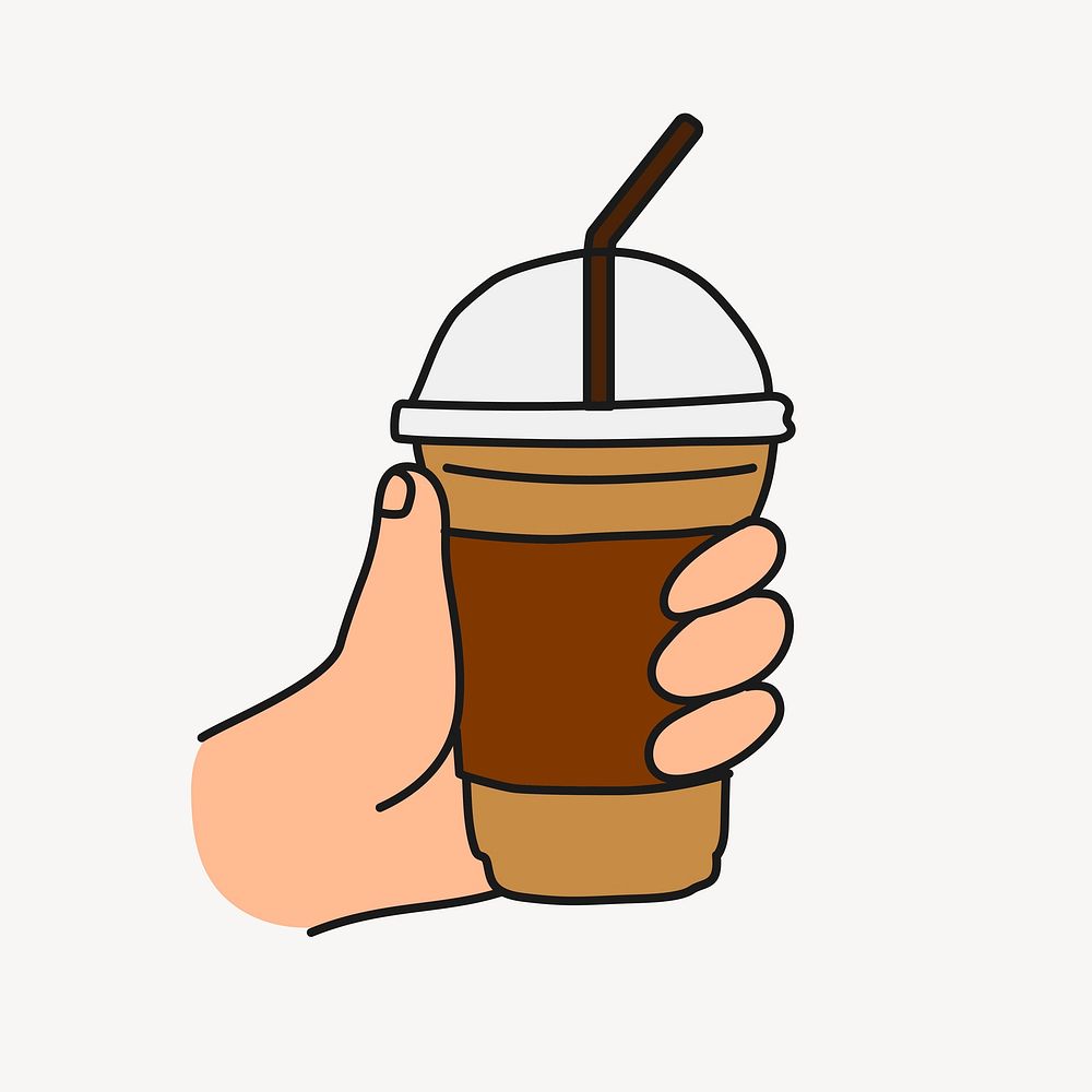 Iced coffee cup doodle sticker, cute beverage illustration vector