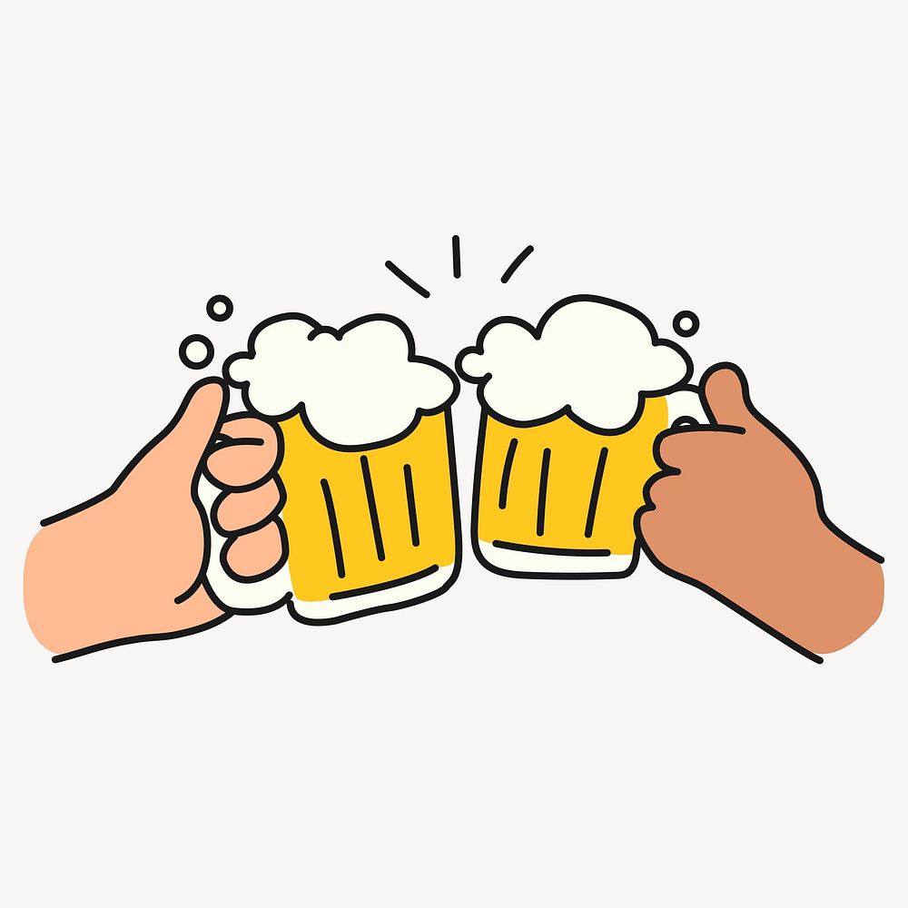 Beers cheering hands doodle clipart, celebration creative illustration