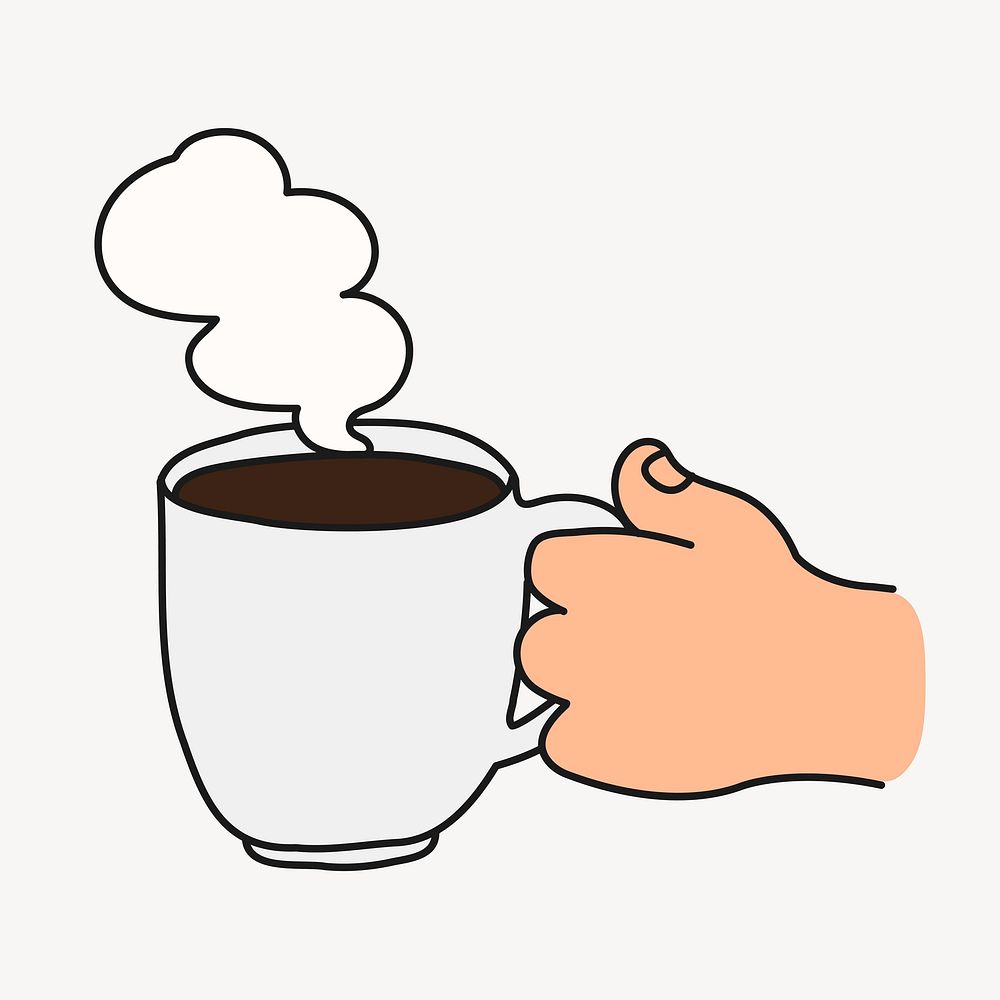 Hot coffee doodle sticker, cute beverage illustration vector
