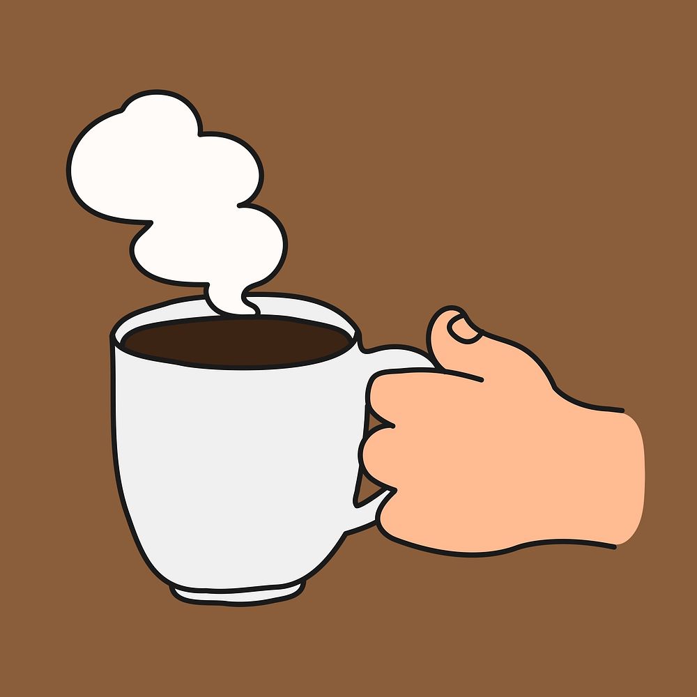 Hot coffee doodle sticker, cute beverage illustration psd