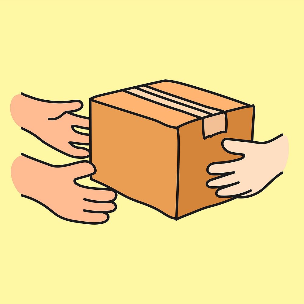 Parcel delivery hands doodle clipart, online shopping creative, colorful illustration