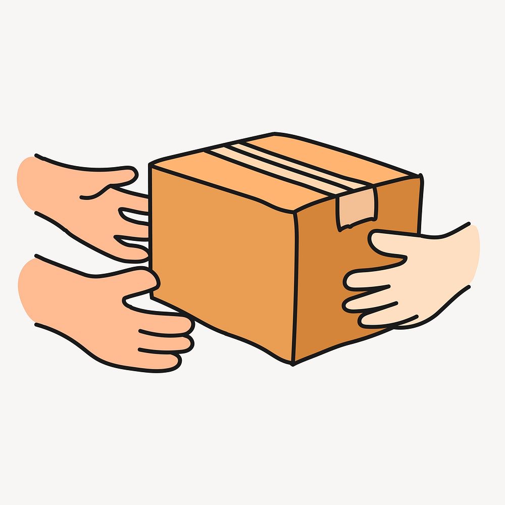 Parcel delivery hands clipart, online shopping cute doodle vector