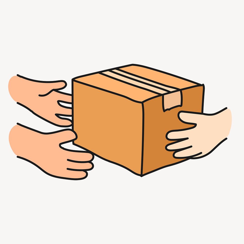 Parcel delivery hands sticker, online shopping creative doodle psd