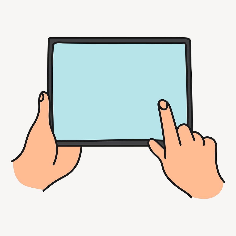 Hand using tablet doodle clipart, digital device creative illustration