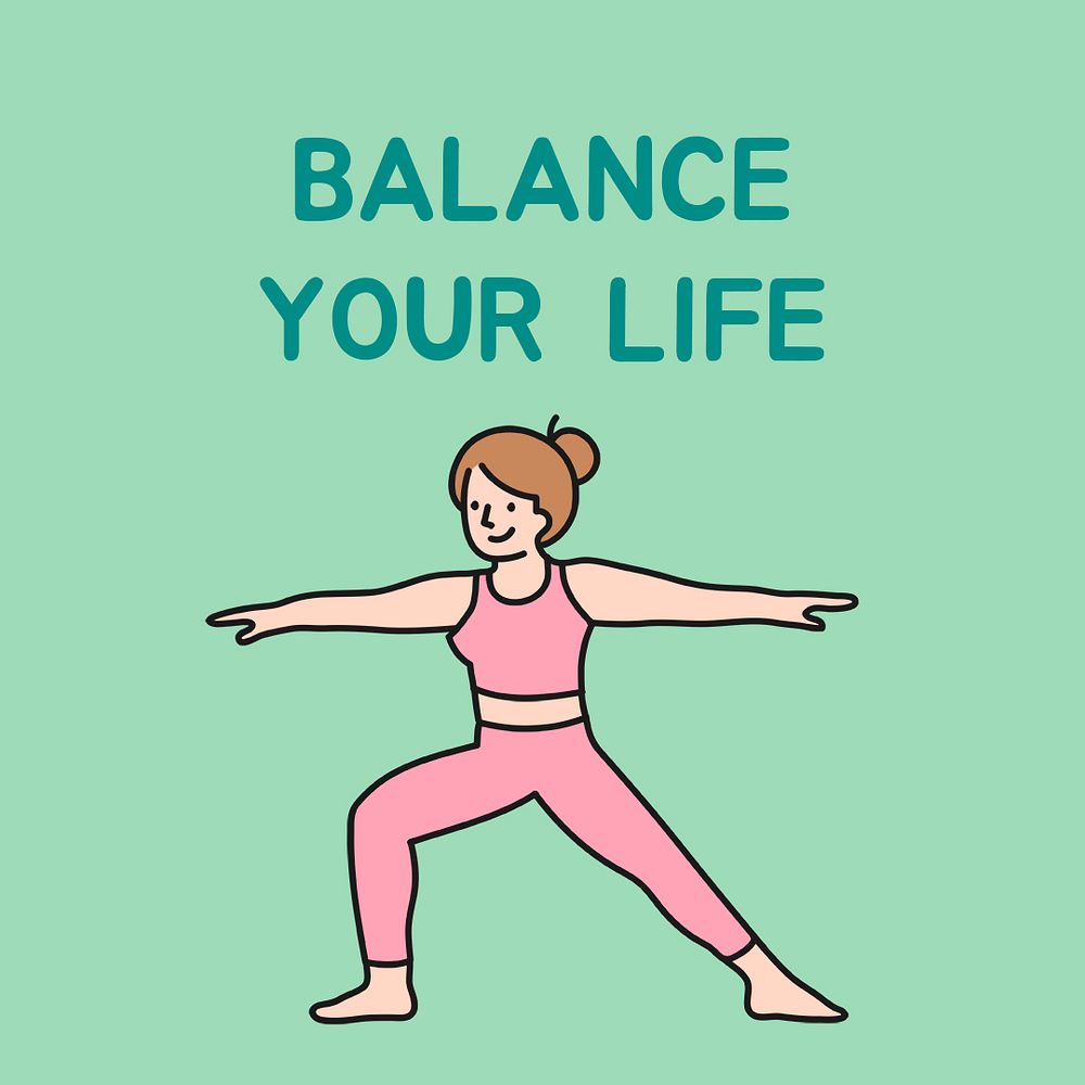 Healthy lifestyle Instagram post template, yoga girl illustration psd