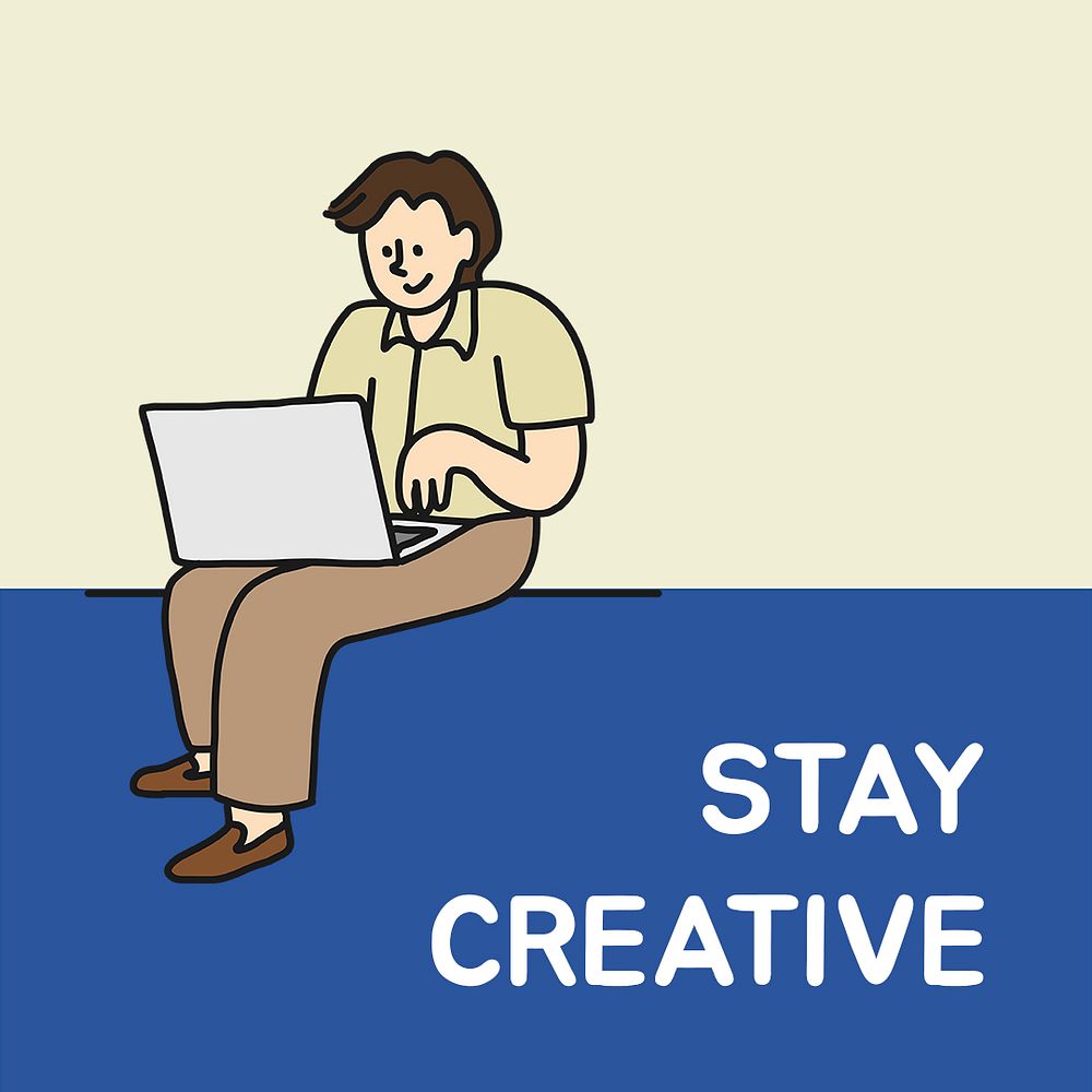 Stay creative Instagram post template, employee doodle character psd