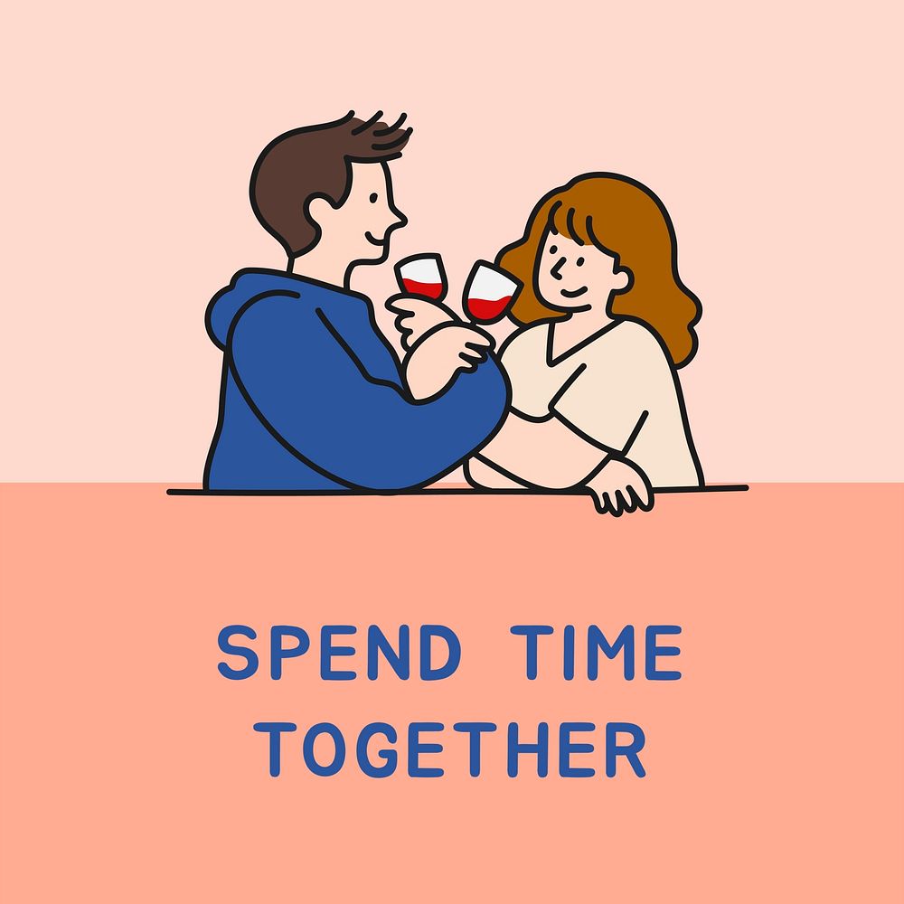 Couple doodle Instagram post template, Valentine's celebration in pink vector