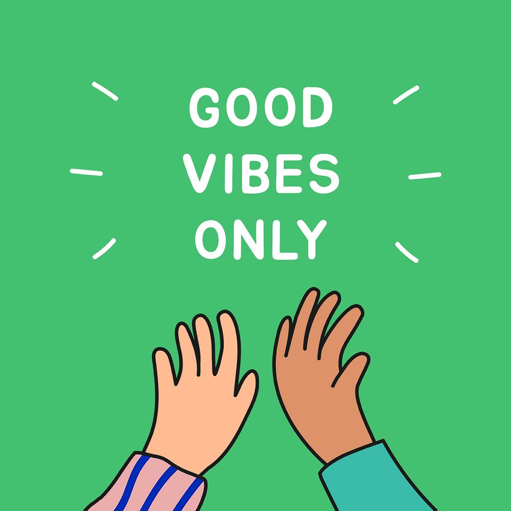 Good vibes Instagram post template, green doodle design psd