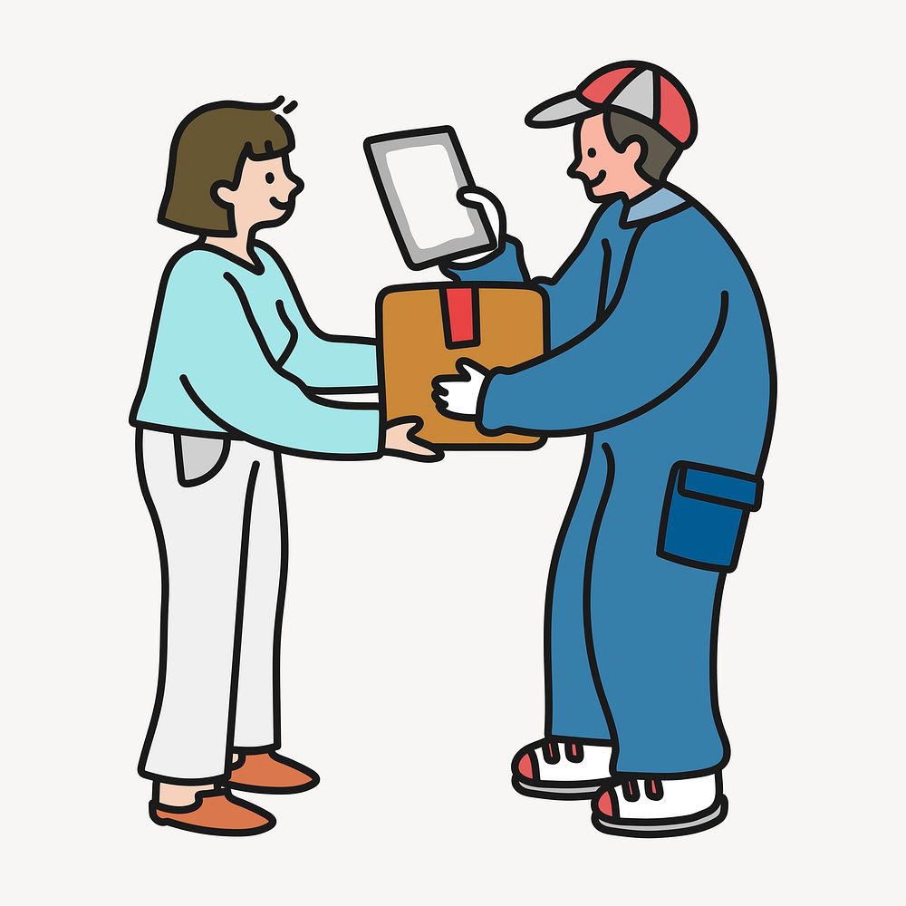 Parcel delivery service cartoon clipart, online shopping creative, colorful illustration