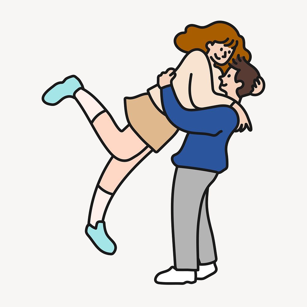Couple jumping hug cartoon clipart, love, creative, colorful illustration