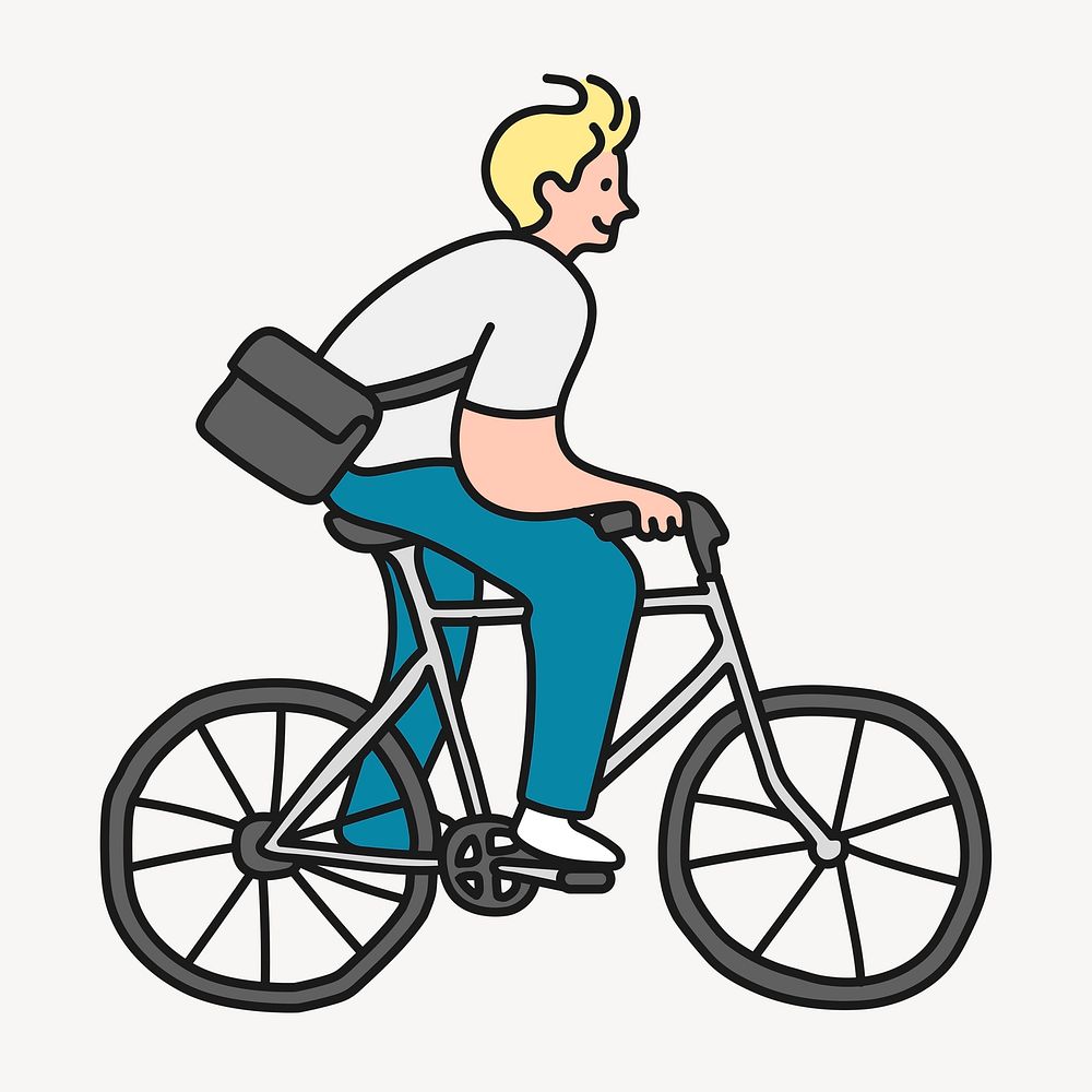 Man riding bike sticker, sustainable lifestyle creative cartoon doodle psd
