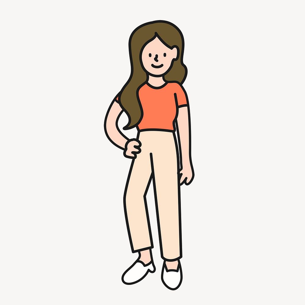 Casual woman sticker, body gesture creative cartoon doodle psd