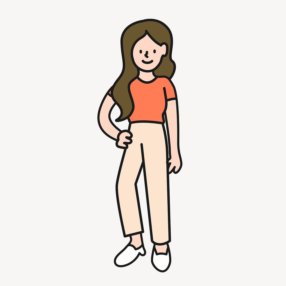 Casual woman cartoon clipart, body gesture, colorful illustration