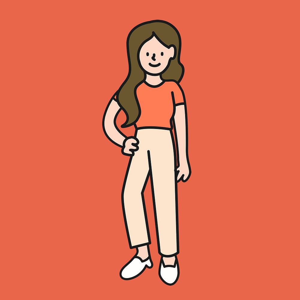 Casual woman sticker, body gesture creative cartoon doodle psd