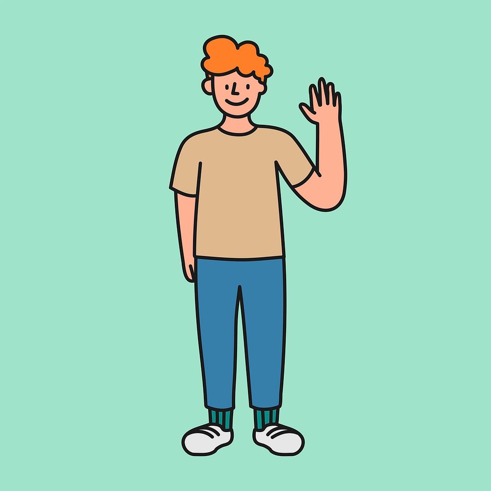 Happy man waving cartoon clipart, creative, colorful illustration